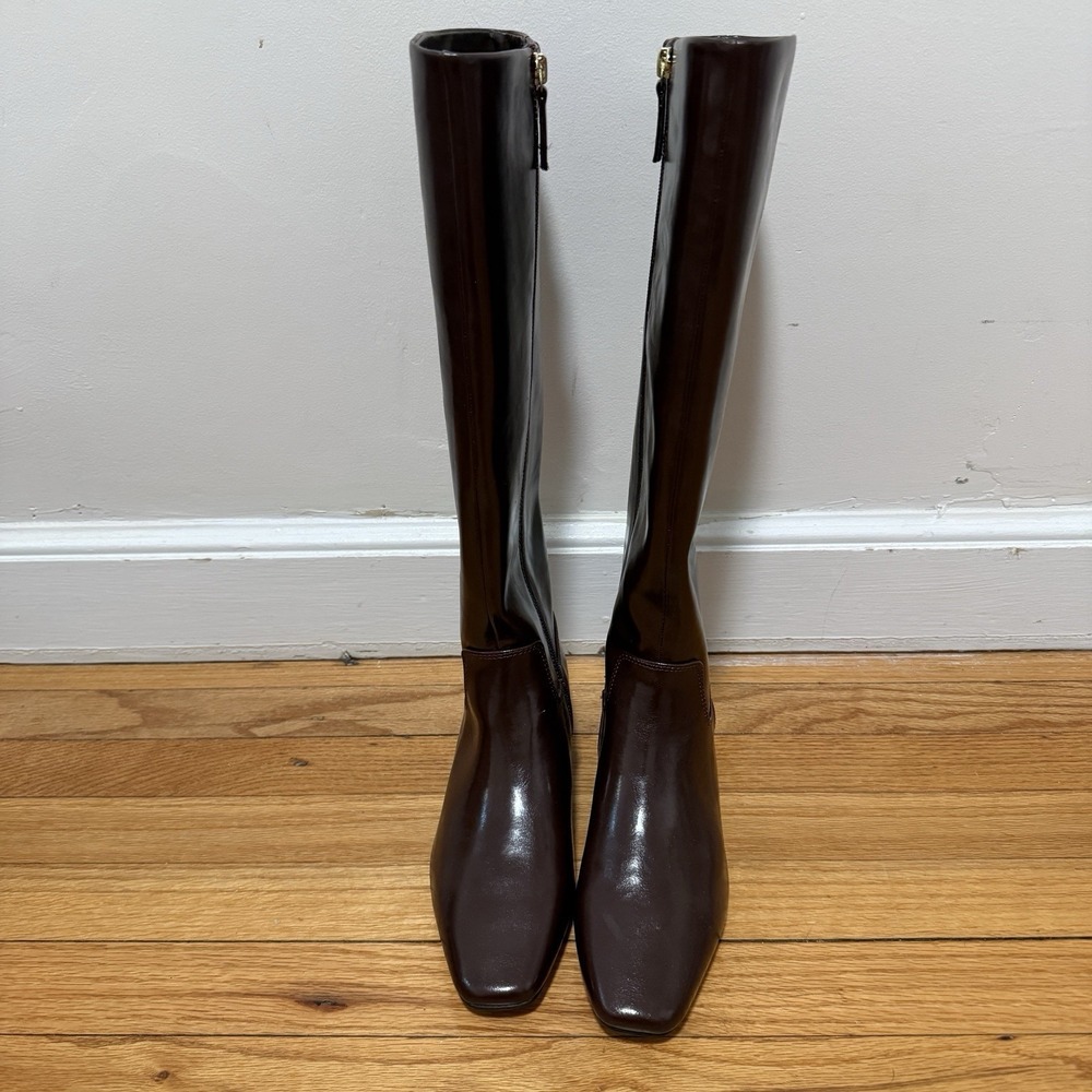 J. Crew Brown Square-toe Tall Leather Boots Size 7.5 - Picture 5 of 9
